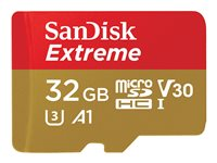 SanDisk Extreme - Flashminnekort (microSDHC til SD-adapter inkludert) - 32 GB - A1 / Video Class V30 / UHS-I U3 - microSDHC UHS-I SDSQXAF-032G-GN6AA