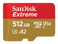 SanDisk Extreme - Flashminnekort (microSDXC til SD-adapter inkludert) - 512 GB - A2 / Video Class V30 / UHS-I U3 / Class10 - microSDXC UHS-I SDSQXAV-512G-GN6MA