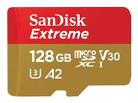 SanDisk Extreme - Flashminnekort (microSDXC til SD-adapter inkludert) - 128 GB - A2 / Video Class V30 / UHS-I U3 / Class10 - microSDXC UHS-I SDSQXAA-128G-GN6MA
