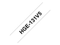 Brother HGE-131V5 - Svart på blank - Rull (1,2 cm x 8 m) 5 kassett(er) laminert teip - for P-Touch PT-9500pc, PT-9700PC, PT-9800PCN; P-Touch R RL-700S HGE131V5