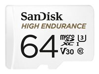 SanDisk High Endurance - Flashminnekort (microSDXC til SD-adapter inkludert) - 64 GB - Video Class V30 / UHS-I U3 / Class10 - microSDXC UHS-I SDSQQNR-064G-GN6IA