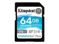 Kingston Canvas Go! Plus - Flashminnekort - 64 GB - Video Class V30 / UHS-I U3 / Class10 - SDXC UHS-I SDG3/64GB