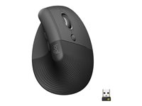 Logitech Lift Vertical Ergonomic Mouse - Vertikal mus - ergonomisk - optisk - 6 knapper - trådløs - Bluetooth, 2.4 GHz - Logitech Logi Bolt USB-mottaker - grafitt 910-006473