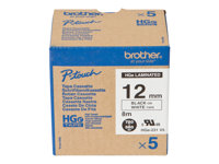 Brother HGE-231V5 - Svart på hvitt - Rull (1,2 cm x 8 m) 5 kassett(er) laminert teip - for P-Touch PT-9500pc, PT-9700PC, PT-9800PCN; P-Touch R RL-700S HGE231V5