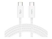Belkin BoostCharge - USB-kabel - USB-C (hann) til USB-C (hann) - DC 48 V - 5 A - 1.5 m - USB Power Delivery (240 W), flettet kabel - hvit (en pakke 2) BBD009HQ05WH2PK