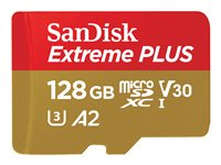 SanDisk Extreme PLUS - Flashminnekort (microSDXC til SD-adapter inkludert) - 128 GB - A2 / Video Class V30 / UHS-I U3 / Class10 - microSDXC UHS-I SDSQXBD-128G-GN6MA
