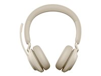 Jabra Evolve2 65 MS Stereo - Hodesett - on-ear - Bluetooth - trådløs - USB-A - lydisolerende - beige - Certified for Microsoft Teams 26599-999-998