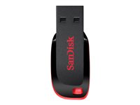 SanDisk Cruzer Blade - USB-flashstasjon - 32 GB - USB 2.0 - rød, glattsvart SDCZ50-032G-B35