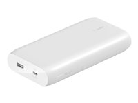 Belkin BoostCharge - Strømbank - 20000 mAh - 30 watt - Fast Charge, PD - 2 utgangskontakter (USB, 24 pin USB-C) - hvit BPB002BTWT