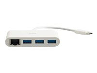 C2G USB C Ethernet and 3 Port USB Hub White - Hub - 3 Ports - Nettverksadapter - USB-C - Gigabit Ethernet x 1 + USB 3.0 x 3 - hvit 82409