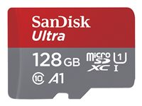 SanDisk Ultra - Flashminnekort (microSDXC til SD-adapter inkludert) - 128 GB - A1 / UHS-I U1 / Class10 - microSDXC UHS-I SDSQUAB-128G-GN6FA