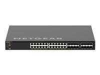 NETGEAR AV Line M4350-24X8F8V - Switch - L3 - Styrt - 24 x 100/1000/2.5G/5G/10GBase-T (PoE++) + 8 x 10Gb Ethernet SFP+ + 8 x 25 Gigabit SFP28 - front til bakside-luftflyt - rackmonterbar - PoE++ (290 W) XSM4340V-100NES
