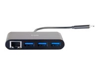 C2G USB C Ethernet and 3 Port USB Hub Black - Hub - 3 Ports - Nettverksadapter - USB-C - Gigabit Ethernet x 1 + USB 3.0 x 3 - svart 82406