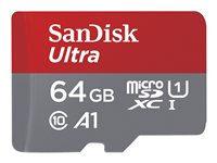 SanDisk Ultra - Flashminnekort (microSDXC til SD-adapter inkludert) - 64 GB - A1 / UHS-I U1 / Class10 - microSDXC UHS-I SDSQUAB-064G-GN6FA