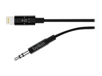Belkin - Kabel fra Lightning til hodetelefonsjakk - Lightning hann til mini-phone stereo 3.5 mm hann - 91.4 cm - svart - for Apple iPhone (Lightning) AV10172BT03-BLK