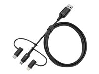 OtterBox Standard - USB-kabel - USB (hann) til Micro-USB type B, Lightning, 24 pin USB-C (hann) - USB 2.0 - 3 A - 1 m - svart 78-52685