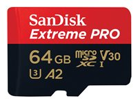 SanDisk Extreme Pro - Flashminnekort (microSDXC til SD-adapter inkludert) - 64 GB - A2 / Video Class V30 / UHS-I U3 / Class10 - microSDXC UHS-I SDSQXCU-064G-GN6MA