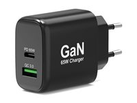 PORT Connect - 4-in-1 Starter Pack - strømadapter - 65 watt - 4.05 A - QC 3.0, PD, PD/PPS - 2 utgangskontakter (USB, 24 pin USB-C) - på kabel: USB-C - med USB-C-kabel, USB-C til HDMI-kabel, USB-C til USB-A-adapter 501939