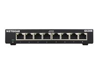 NETGEAR GS308v3 - Switch - ikke-styrt - 8 x 10/100/1000 - stasjonær, veggmonterbar GS308-300PES