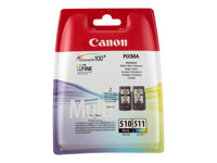 Canon PG-510 / CL-511 Multi pack - 2-pack - 9 ml - svart, farge (cyan, magenta, gul) - original - blekkpatron - for PIXMA MP230, MP237, MP252, MP258, MP270, MP280, MP282, MP499, MX350, MX360, MX410, MX420 2970B010