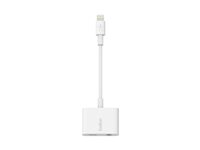 Belkin 3.5 mm Audio + Charge RockStar - Belysning til hodetelefonsjakk / ladeadapter - Lightning hann til Lightning, 4-polsminijakk hunn - hvit F8J212BTWHT