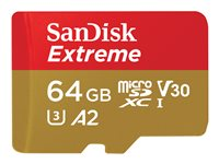 SanDisk Extreme - Flashminnekort (microSDXC til SD-adapter inkludert) - 64 GB - A2 / Video Class V30 / UHS-I U3 / Class10 - microSDXC UHS-I SDSQXAH-064G-GN6MA