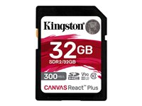 Kingston Canvas React Plus - Flashminnekort - 32 GB - Video Class V90 / UHS-II U3 / Class10 - SDXC UHS-II SDR2/32GB