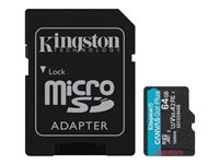Kingston Canvas Go! Plus - Flashminnekort (microSDXC til SD-adapter inkludert) - 64 GB - A2 / Video Class V30 / UHS-I U3 / Class10 - microSDXC UHS-I SDCG3/64GB