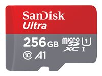 SanDisk Ultra - Flashminnekort (microSDXC til SD-adapter inkludert) - 256 GB - A1 / UHS Class 1 / Class10 - microSDXC UHS-I SDSQUAC-256G-GN6FA