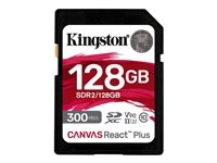 Kingston Canvas React Plus - Flashminnekort - 128 GB - Video Class V90 / UHS-II U3 / Class10 - SDXC UHS-II SDR2/128GB