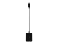 Belkin RockStar - USB-C til hodetelefonjakk / ladeadapter - 24 pin USB-C hann til minijakk, 24 pin USB-C hunn - 19.6 cm - USB Power Delivery (60W) NPA004BTBK