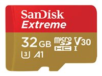 SanDisk Extreme - Flashminnekort (microSDHC til SD-adapter inkludert) - 32 GB - A1 / Video Class V30 / UHS-I U3 / Class10 - microSDHC UHS-I SDSQXAF-032G-GN6MA