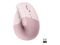 Logitech Lift Vertical Ergonomic Mouse - Vertikal mus - ergonomisk - optisk - 6 knapper - trådløs - Bluetooth, 2.4 GHz - Logitech Logi Bolt USB-mottaker - rosa 910-006478