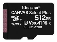 Kingston Canvas Select Plus - Flashminnekort - 512 GB - A1 / Video Class V30 / UHS Class 3 / Class10 - SDXC UHS-I SDCS2/512GBSP