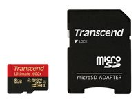Transcend Ultimate - Flashminnekort (microSDHC til SD-adapter inkludert) - 8 GB - UHS Class 1 / Class10 - 600x - microSDHC UHS-I TS8GUSDHC10U1