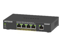 NETGEAR GS305Pv2 - Switch - ikke-styrt - 5 x 10/100/1000 (4 PoE) - stasjonær, veggmonterbar - PoE+ (63 W) - DC-strøm GS305P-200PES